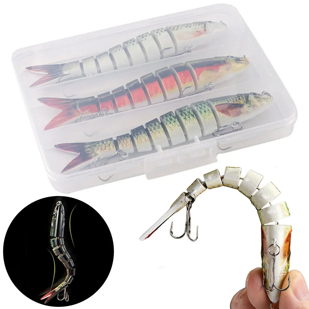 MOJOYCE 3Pcs Sinking Wobblers Lures Multi Section Crankbait