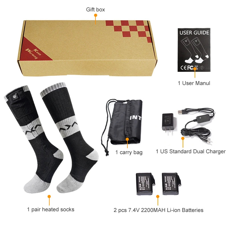 SNOW DEER Rechargeable Electric Skiing Heated Socks Winter Warm Thermal Cycling Sock Stocking Men Women For Motorcycle Cycling