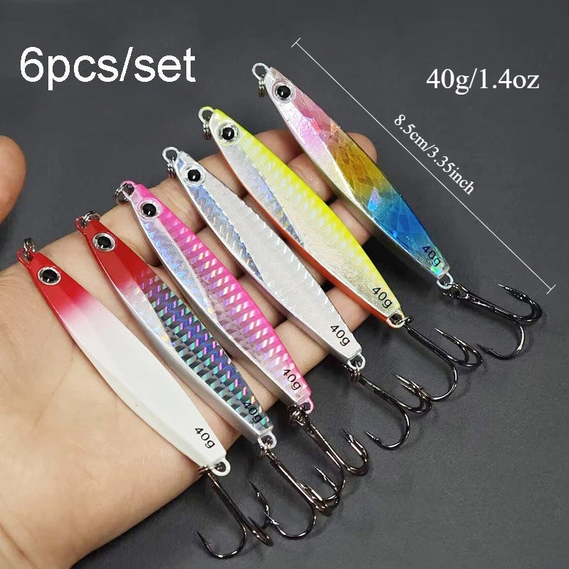 Ackibbik 6PieceSet Metal-Cast Jig-Spoon Saltwater Lure for Tuna Kingfish Performance