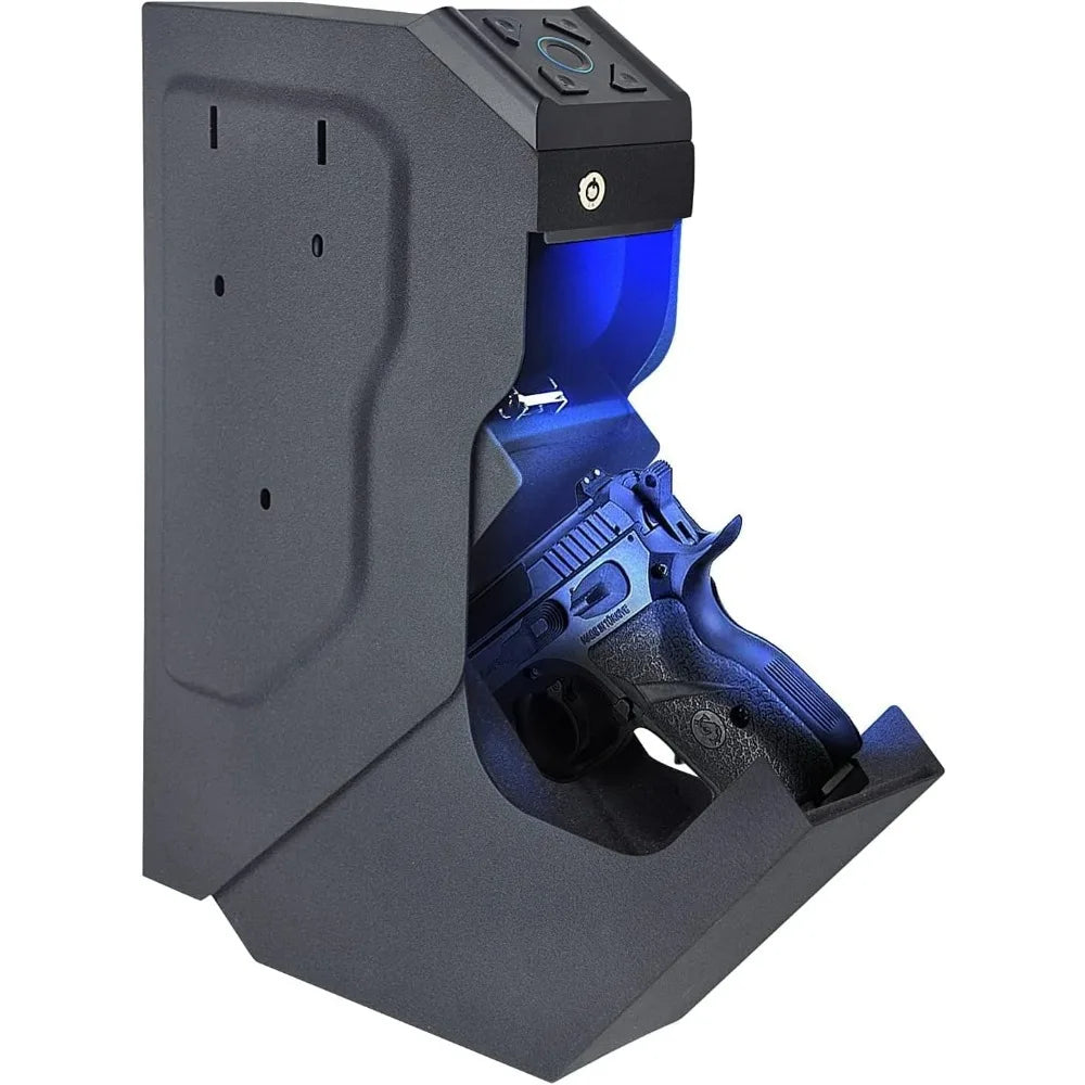 Biometric Gun Safe Quick Access Handgun Pistol Safety Bedside Fingerprint Lock Nightstand Smart Storage Wall Mount