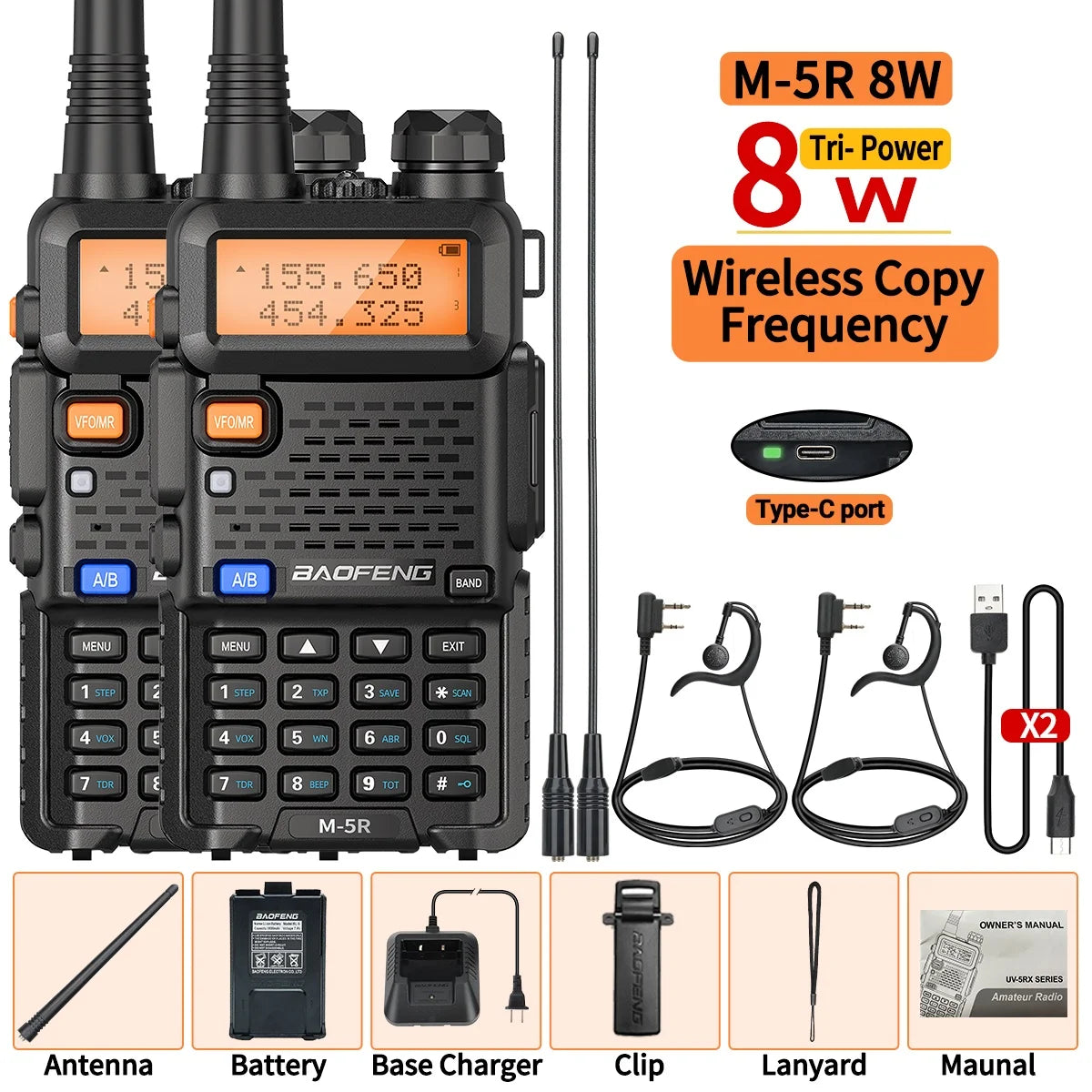 Baofeng M5R 8W Walkie Talkie Multi Band Type C LongRange