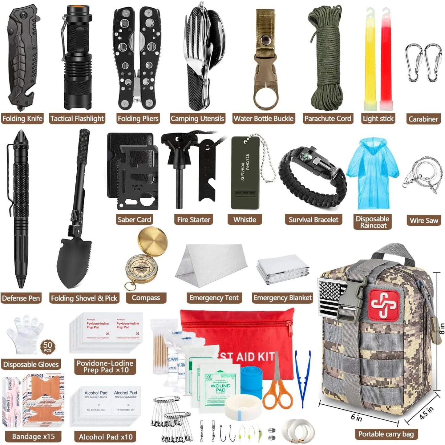 Hign-concerned 238Pcs Emergency Survival Kit Molle Pouch