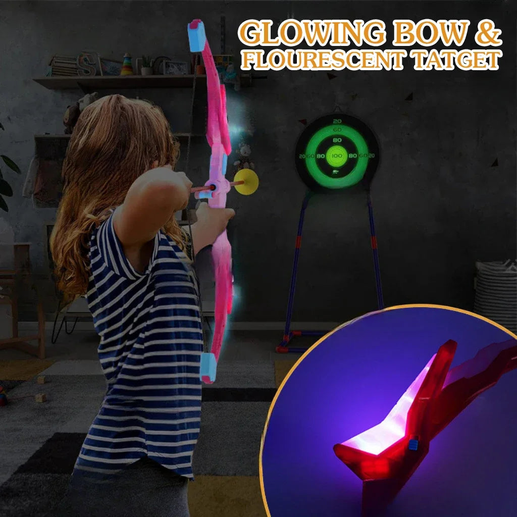 Bow and Arrow Set Light Up Archery Toy Kids Outdoor with Standing Target Sports Shooting Hunting Games Toys Children Gifts