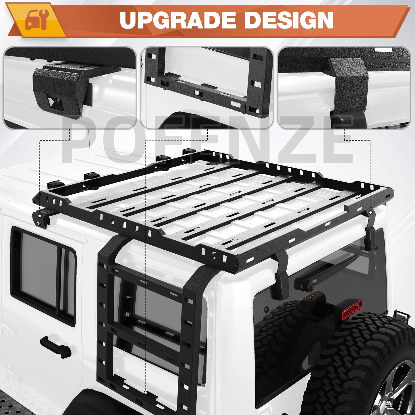 POFENZE Jeep Wrangler Roof Rack With 4 LED Lights System