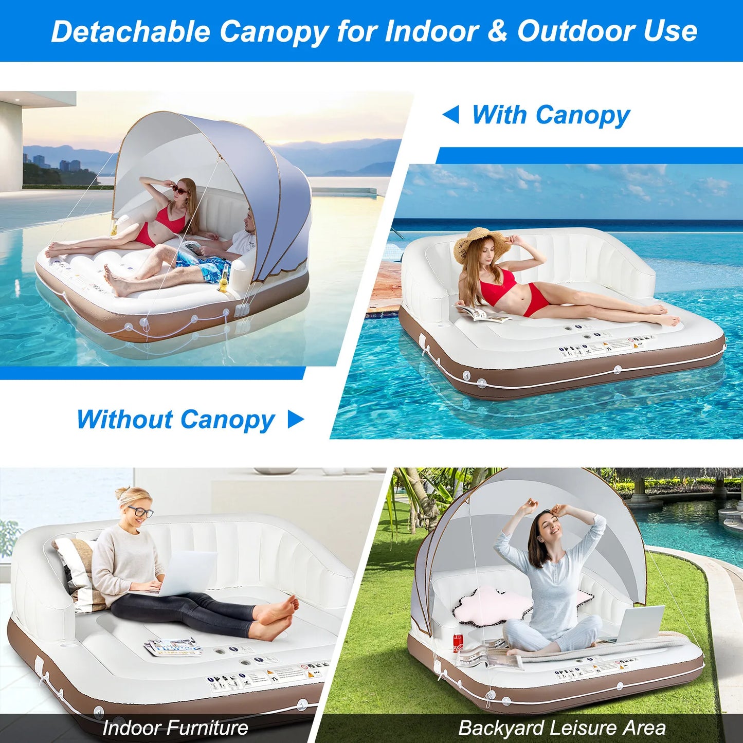 Costway Canopy Island Inflatable Pool Float Lounge Raft
