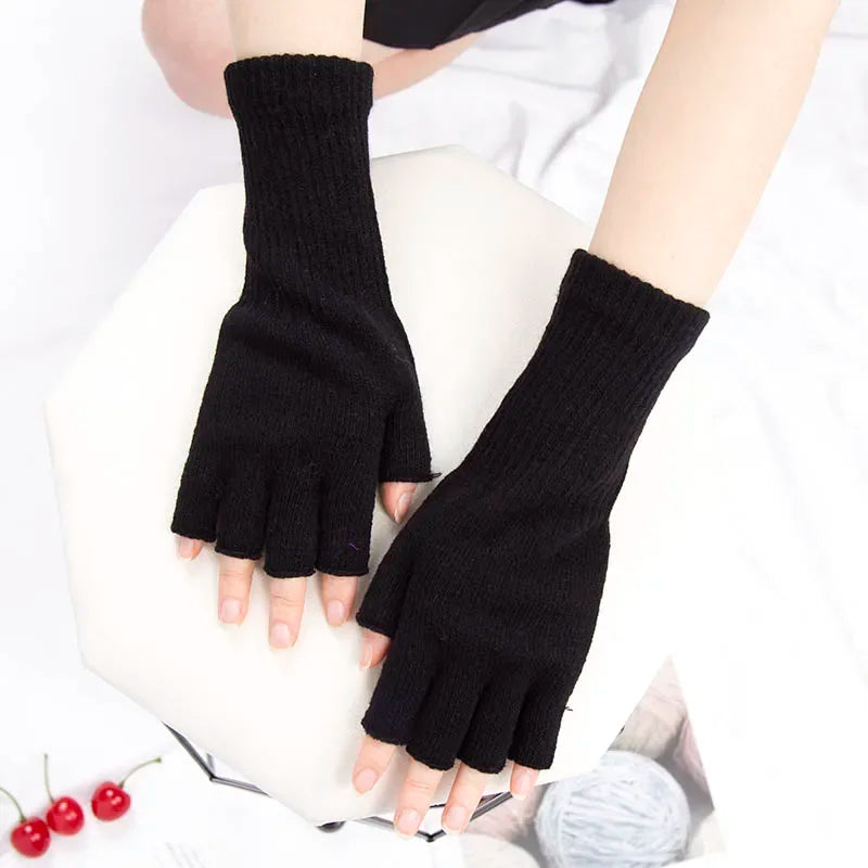 YOSEMZBACN Fingerless Gloves Unisex Knit Wool Winter Warm