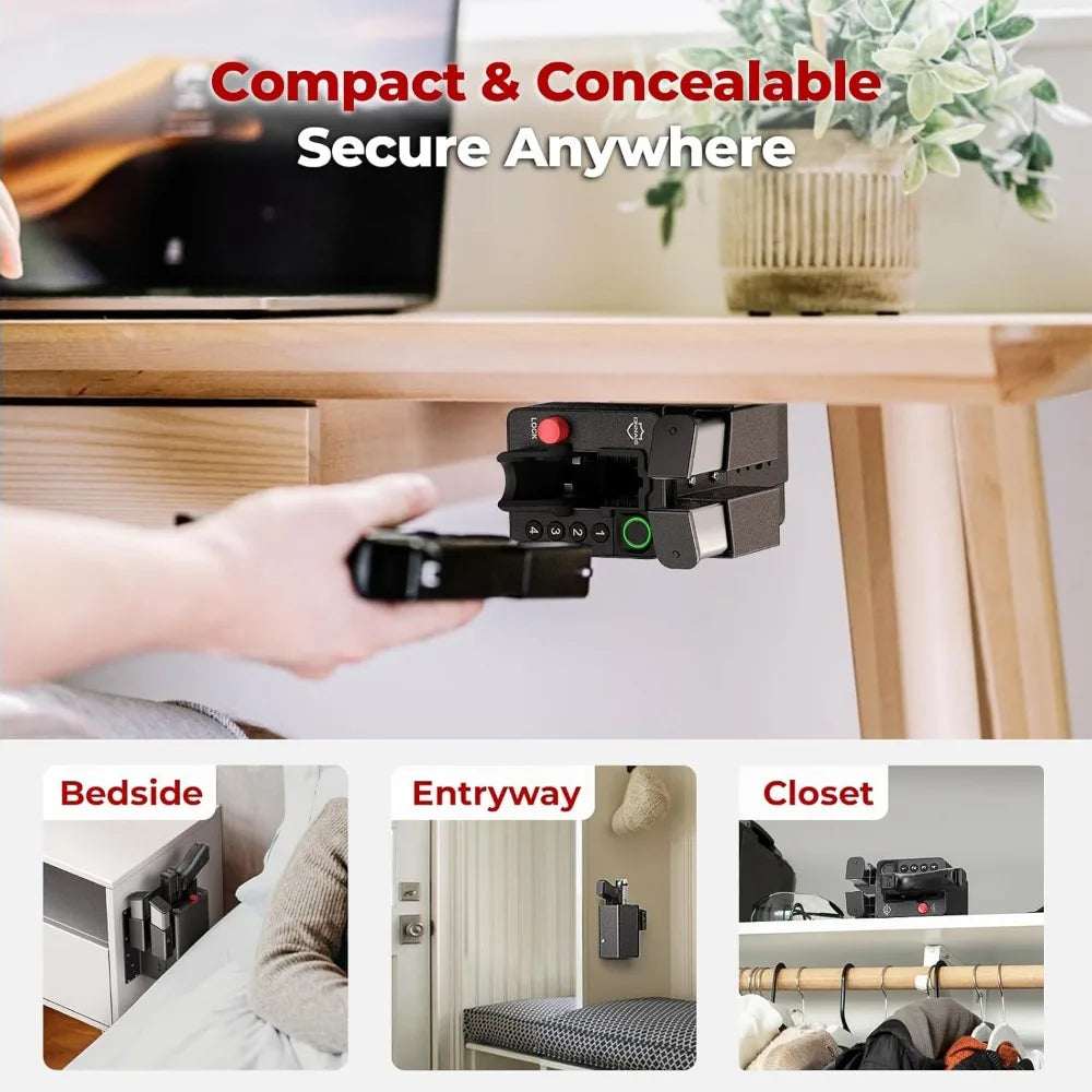 Biometric Pistol Gun Safe – Car and Bedside gun Safe for handgun with Fingerprint Trigger Lock for Quick Access, Fast Entry for