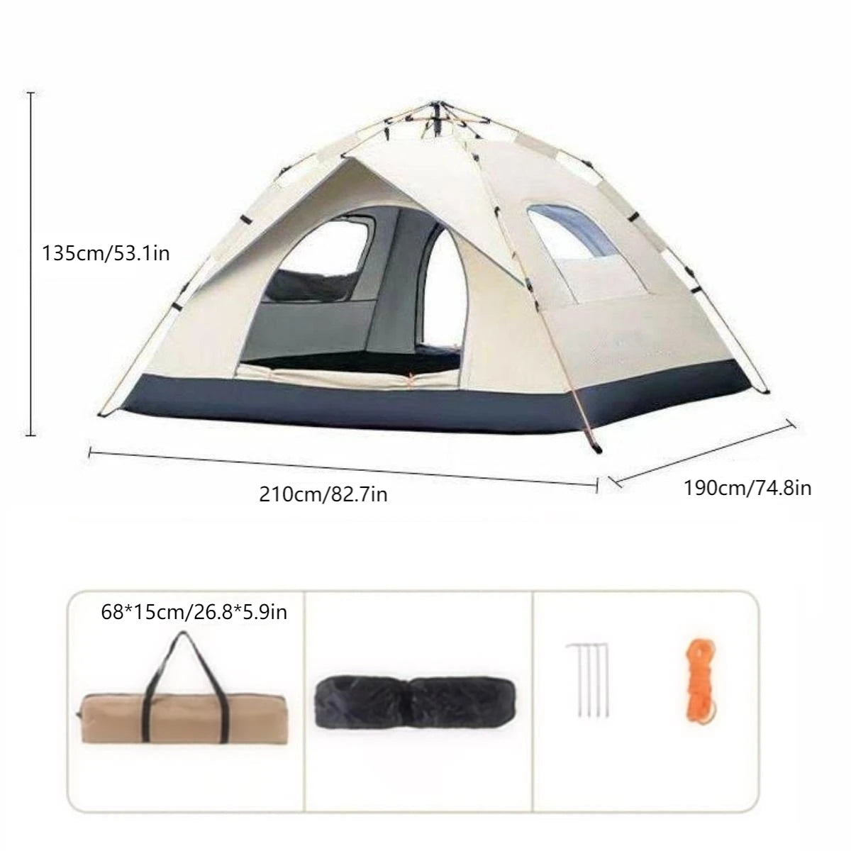 Pakicetus Outdoor Sunshade Camping Tent With Double Doors