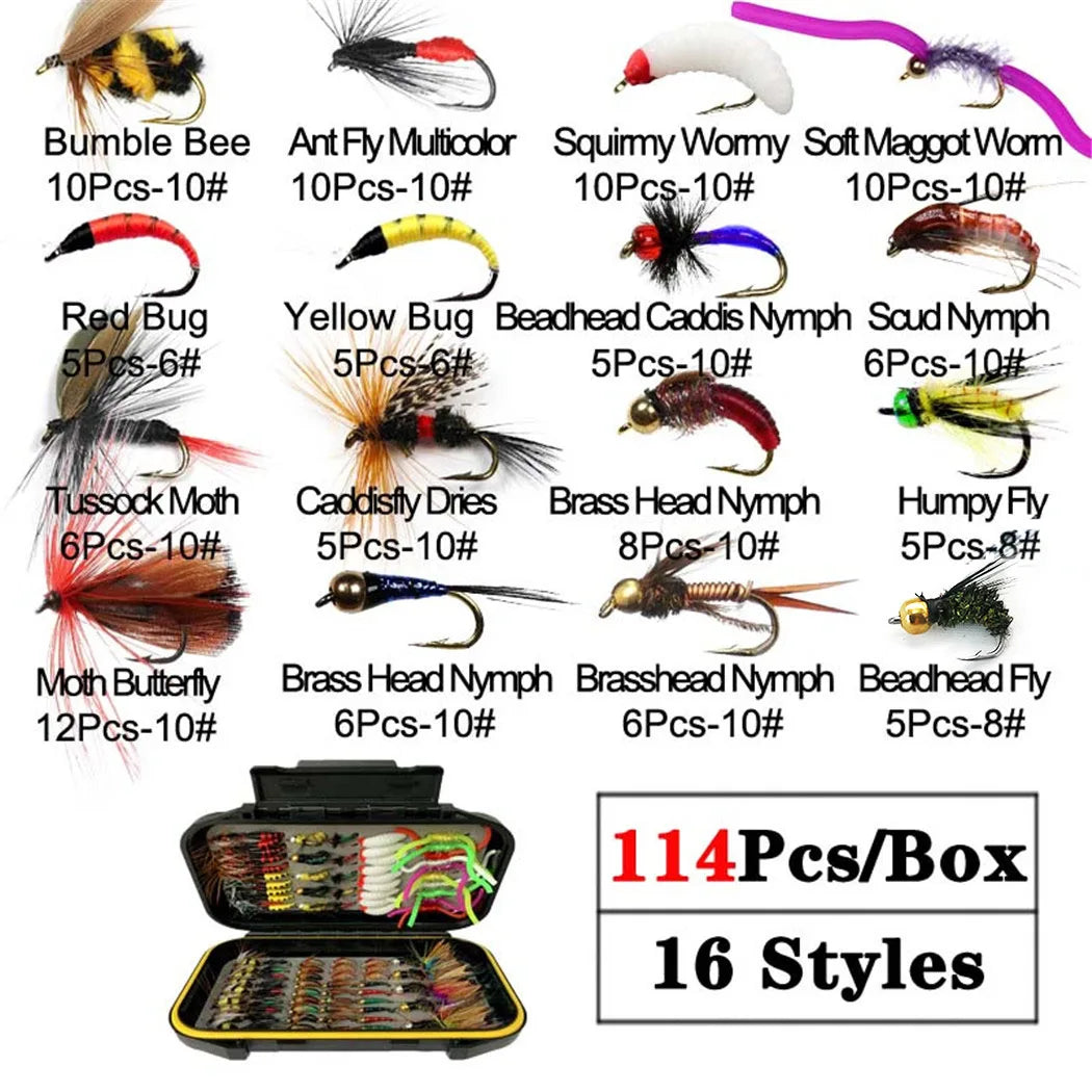 Qievcrme Trout Fly Kit Nymph Dry Wet Flies