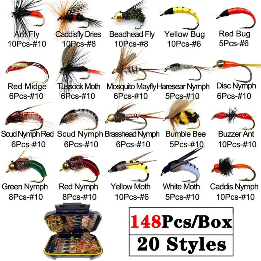Qievcrme Trout Fly Kit Nymph Dry Wet Flies