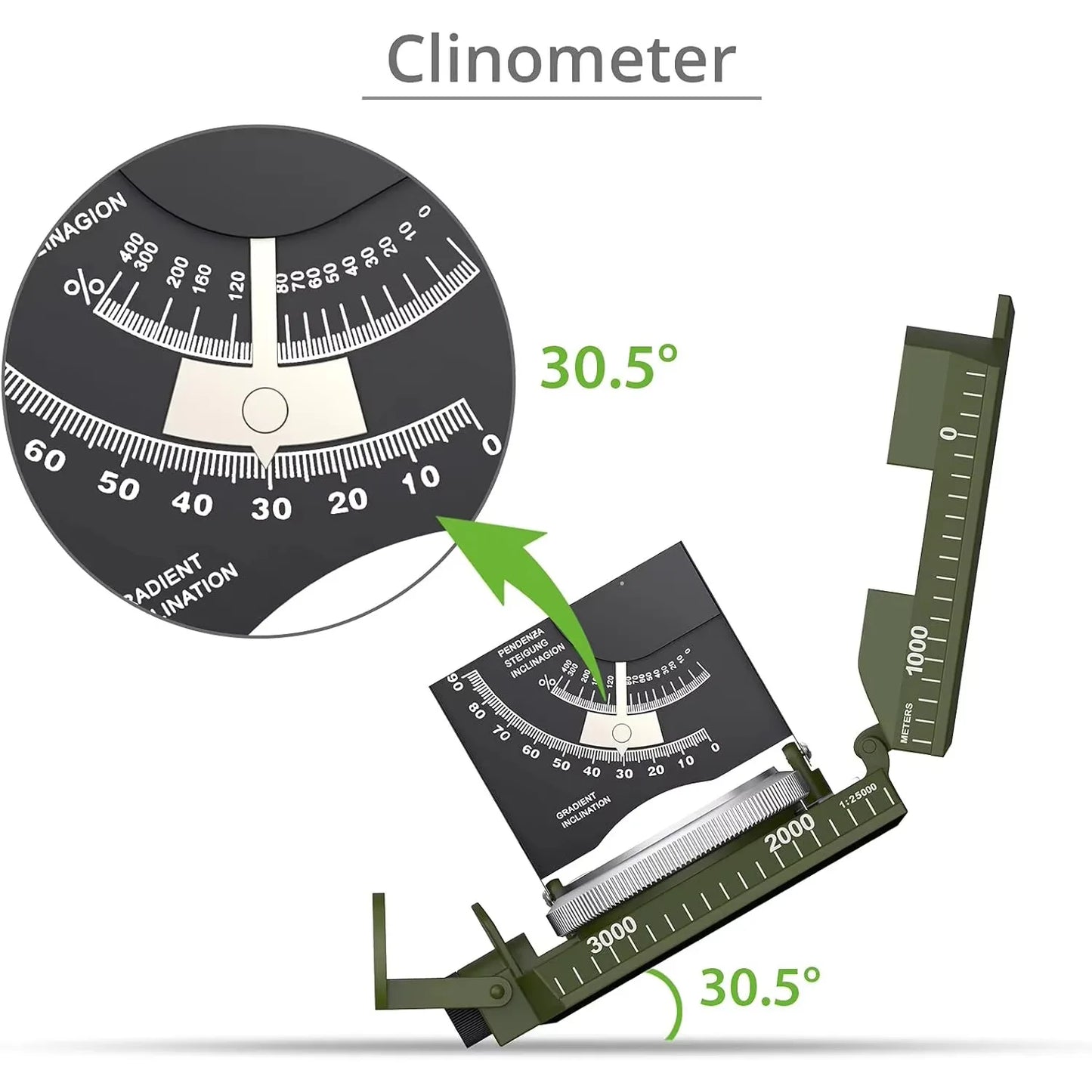 Carrying Lensatic Compass Metal Waterproof IP65 Clinometer