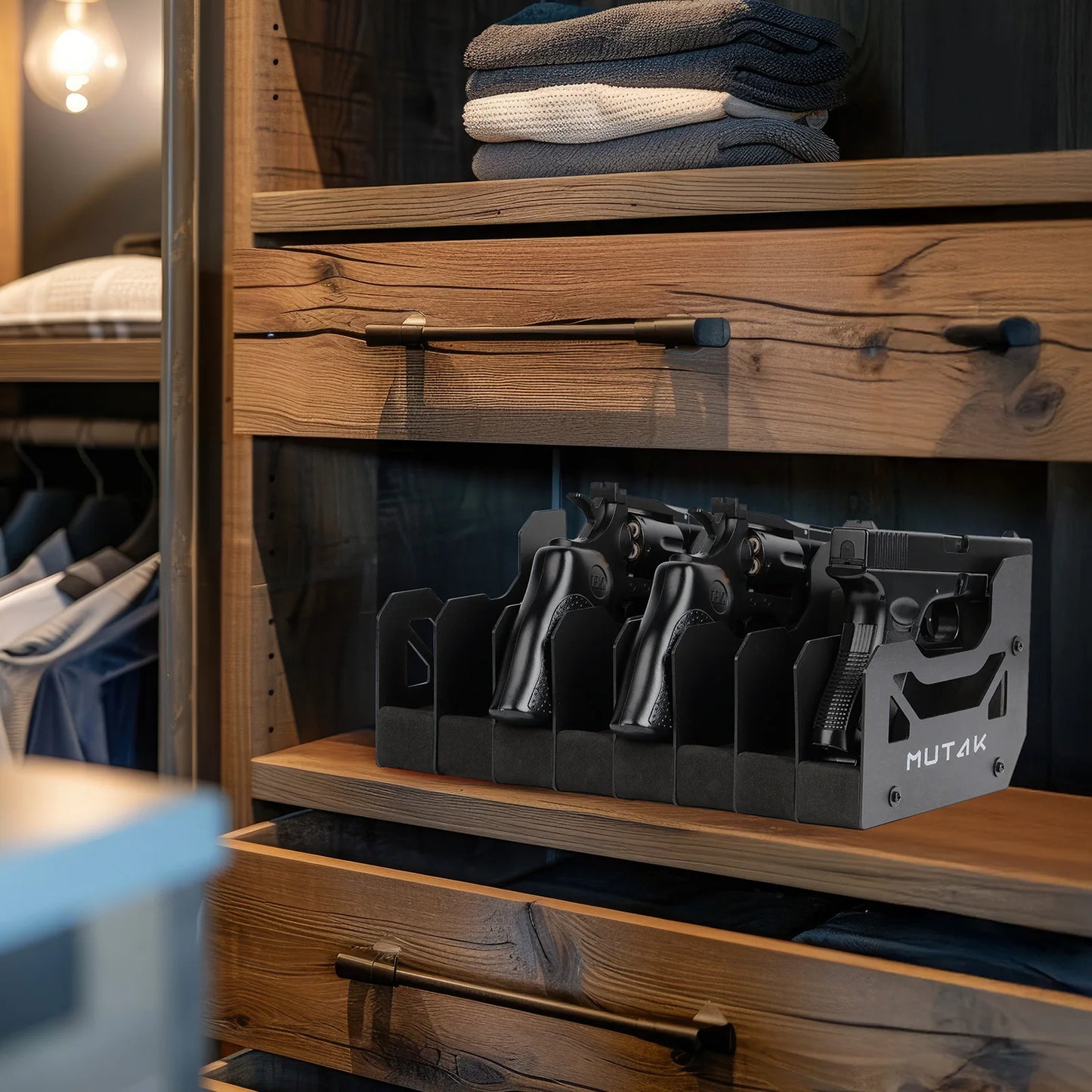 Mutak 8 Slots Pistol Rack for Gun Safe,Foam Handgun Rack with Anti-slip Magnetic Strip Revolver Pistols Holder Indoor Gun Rack