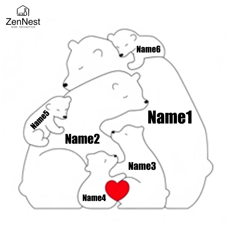 Hign-concerned Wooden Little Bear Family Name Puzzles Gift
