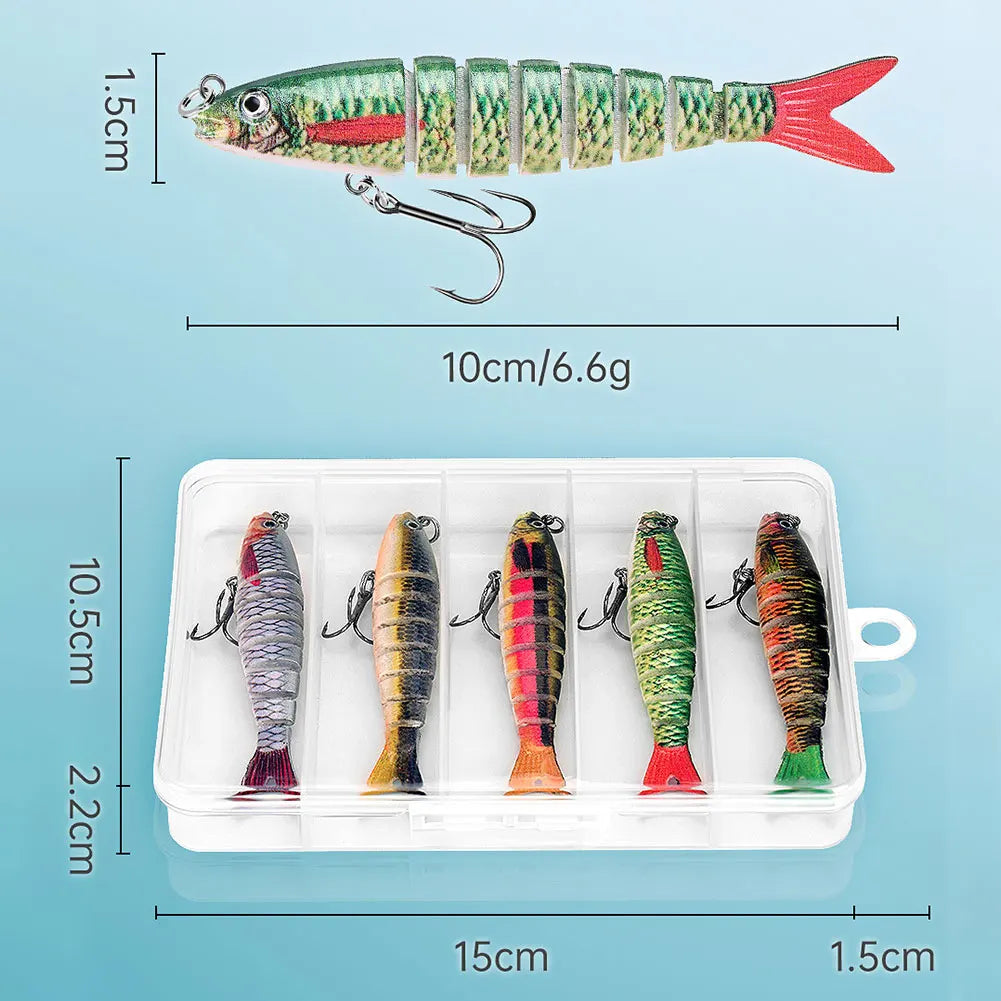 MOJOYCE Multi-Jointed Swimbait Lures 5-Pack with Treble Hooks