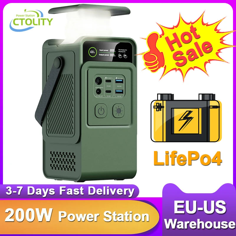 CTOLITY 200W Power Station LiFePO4 192Wh 60000mAh USB C