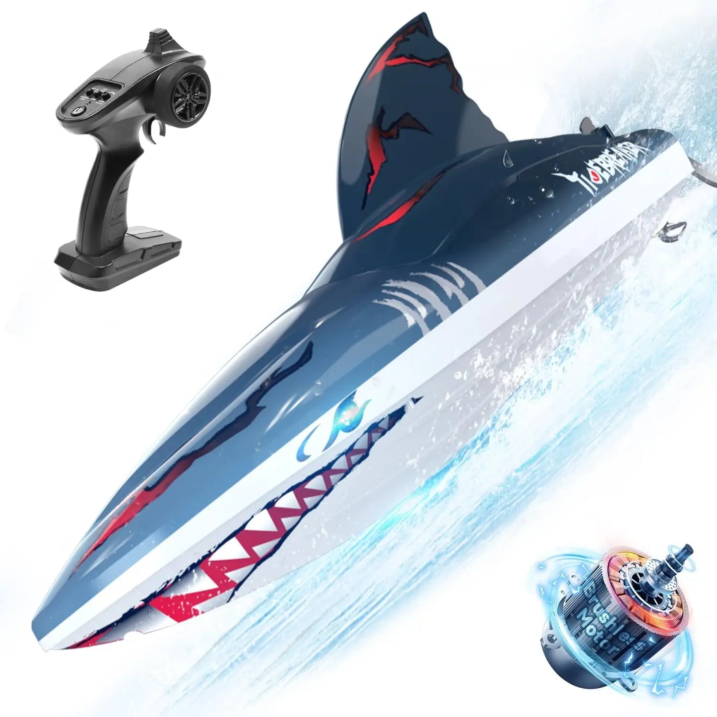 DEERC RC Shark Boat 2104 Self Rising 2 4 GHz LED Lights