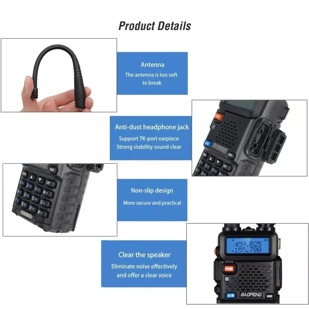BAOFENG UV-5R 5W 2-Piece Dual-Band Two-Way Radio Long-Range Communications Professional-Grade