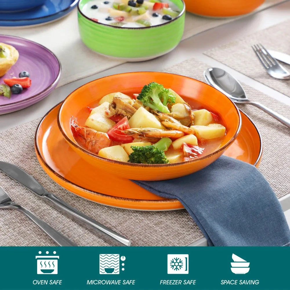 Malacasa Ceramic Tableware Set 24 Piece Handpainted Spirals