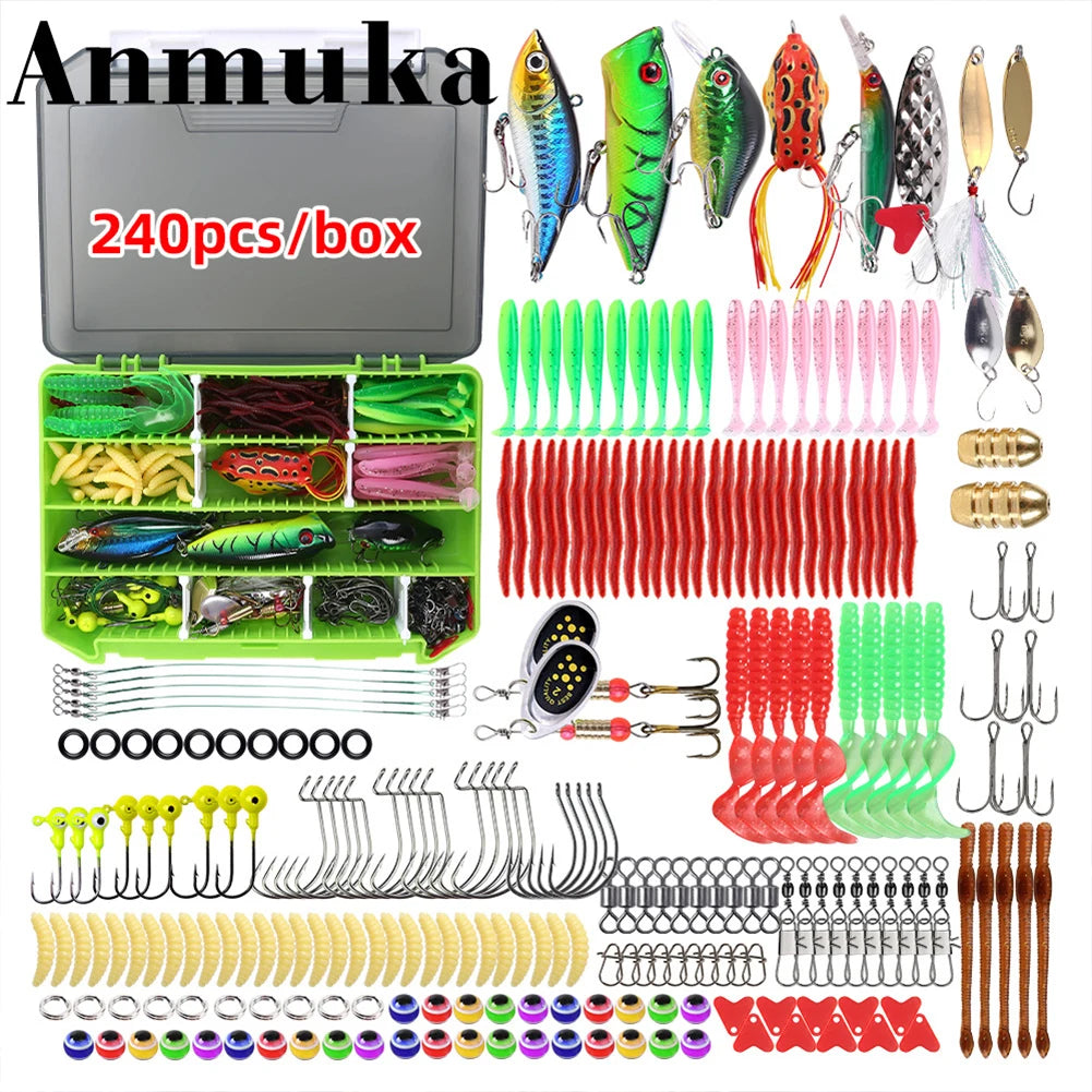 240Pcs FishingLureAccessories Kit JointedCrankbait MetalJigSpoon TackleStorageBox