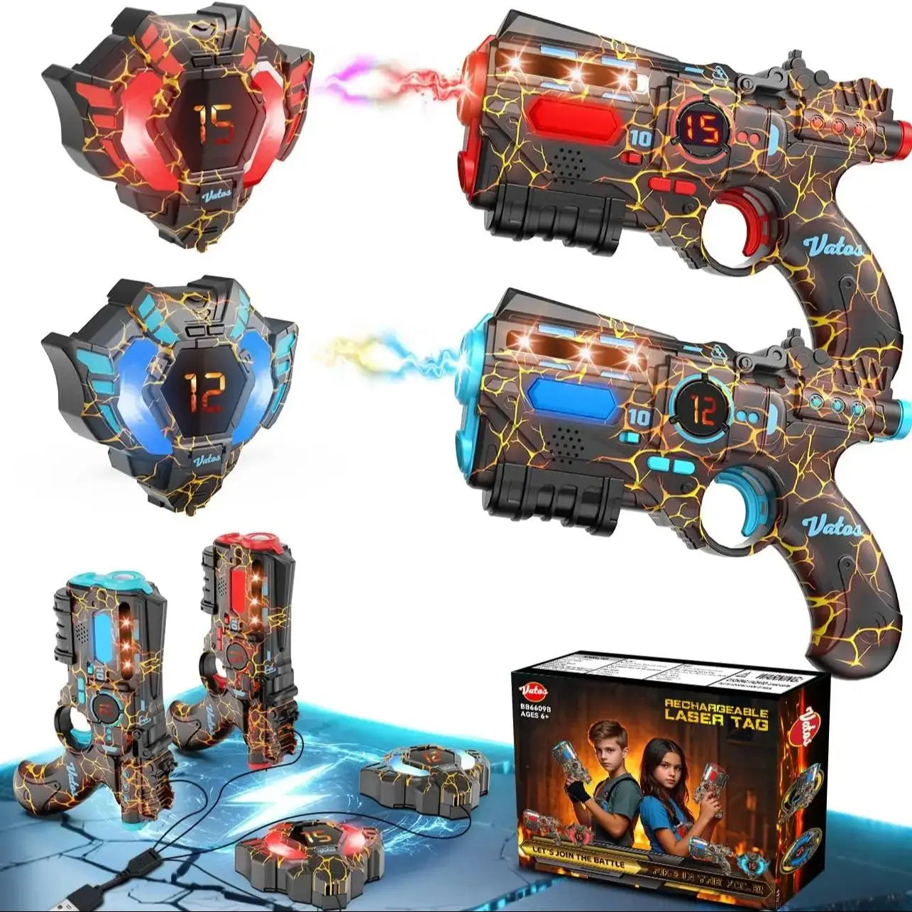 VATOS Team Play Battle Shooting Game Guns Toy Rechargeable 2.4GHz Sync Infrared Laser Tag Set Christmas Party Gift Kids Boy Toys