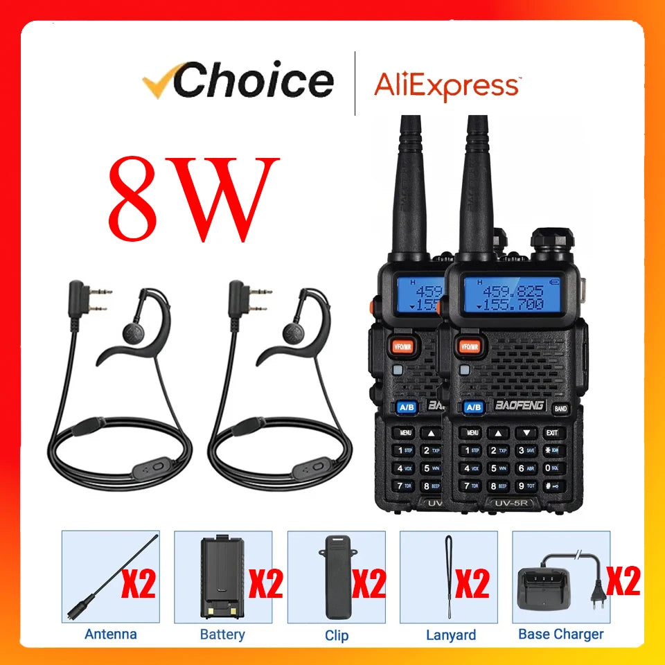 BAOFENG UV5R Dual Band 5W 8W High Power Handheld Walkie Talkie Long Range For Hunting