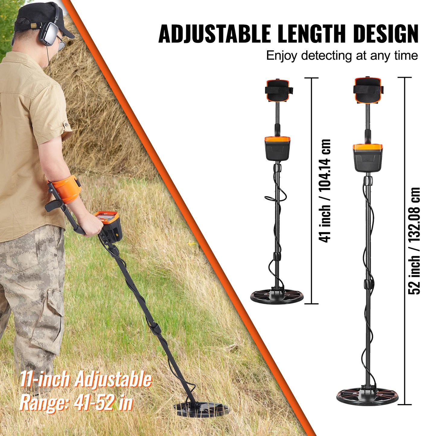 VEVOR Metal Detector For Adults And Kids With LCD Display Waterproof Coil 7 Modes Adjustable Aluminum Stem