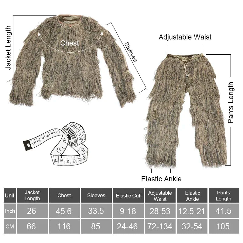 3D Ghillie Suits Ghillie Yowie Snipe Jacket Pants Head Cover Hunting Apparel Desert Camouflage Men Hunting Suits Cosplay Game