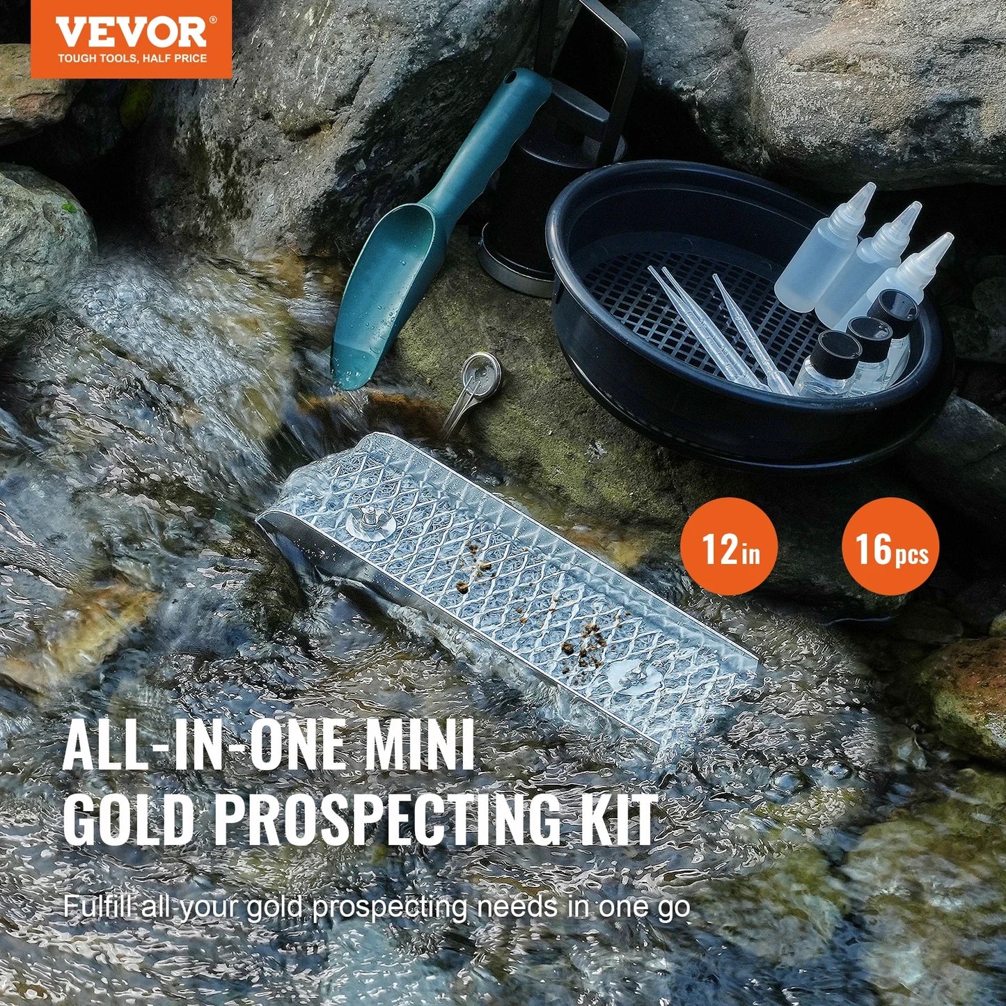 VEVOR Premium Gold ProspectingAndMining Kit With Ultra Durable MiniSluiceBox Aluminum