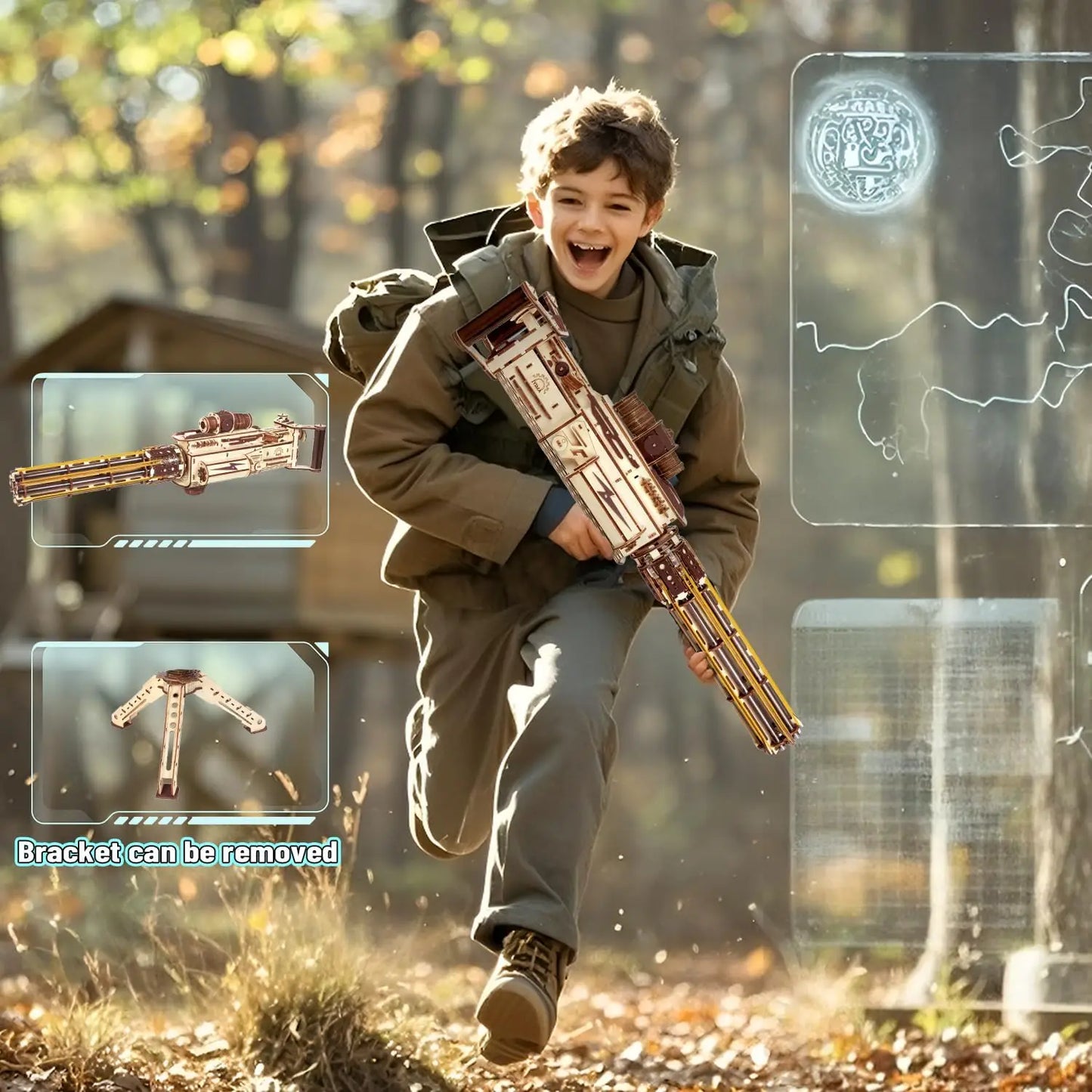 VATOS 3D Wooden Gatling Machine Gun Toy Christmas Gift for Kids Boy Adult 344pcs Wooden Puzzle Building Model Gun Shooting Games