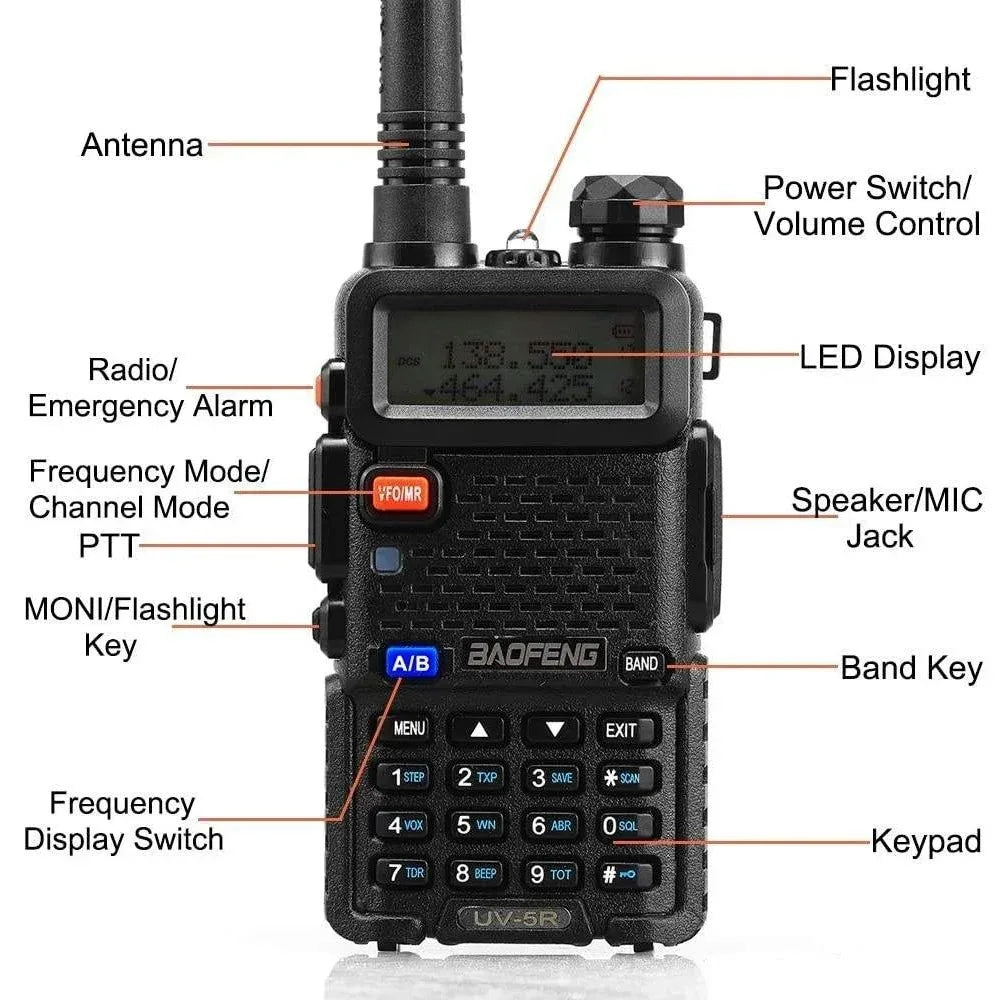 BAOFENG UV-5R 5W 2-Piece Dual-Band Two-Way Radio Long-Range Communications Professional-Grade