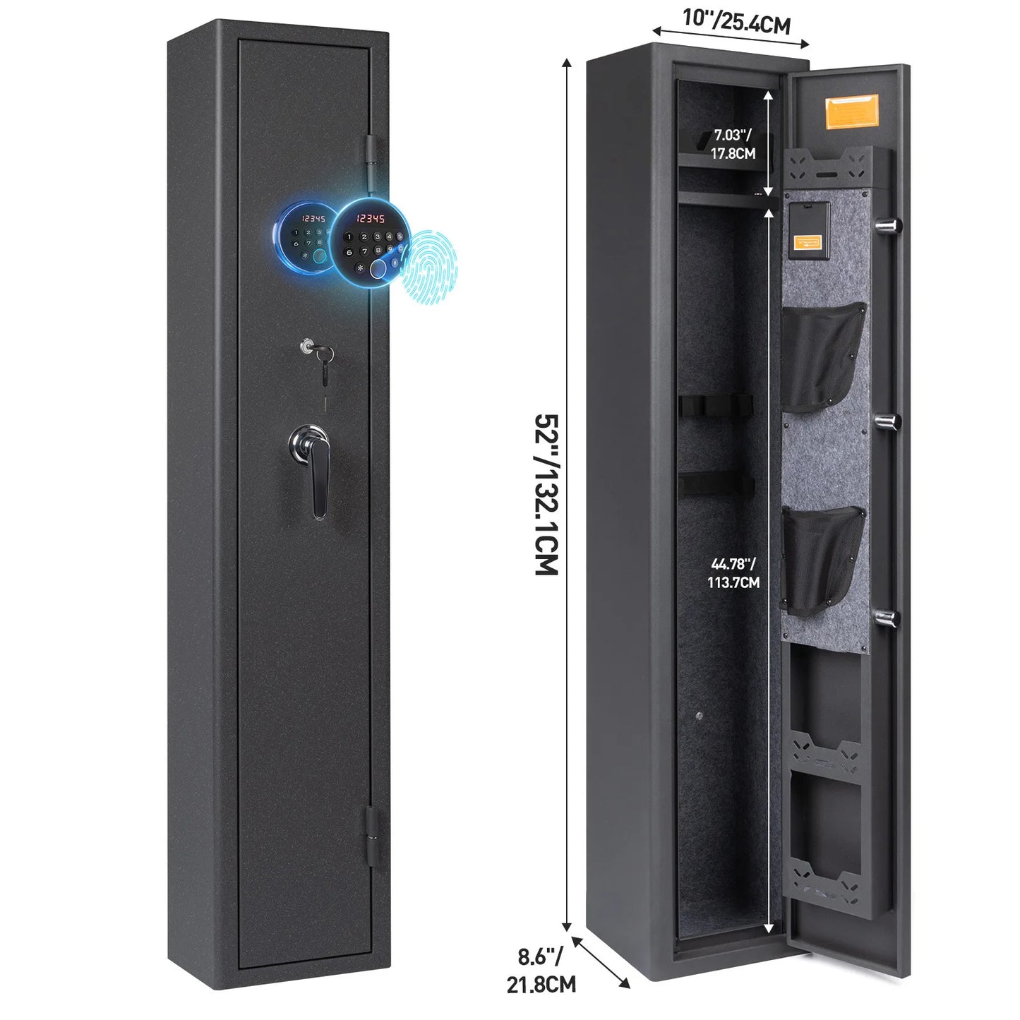 Mutak 3-8 Rifles Gun Safe for Home Rifles Pistols,Biometric Gun Cabinet with Fingerprint/Keypad/Key,with Locker Removable Shelf