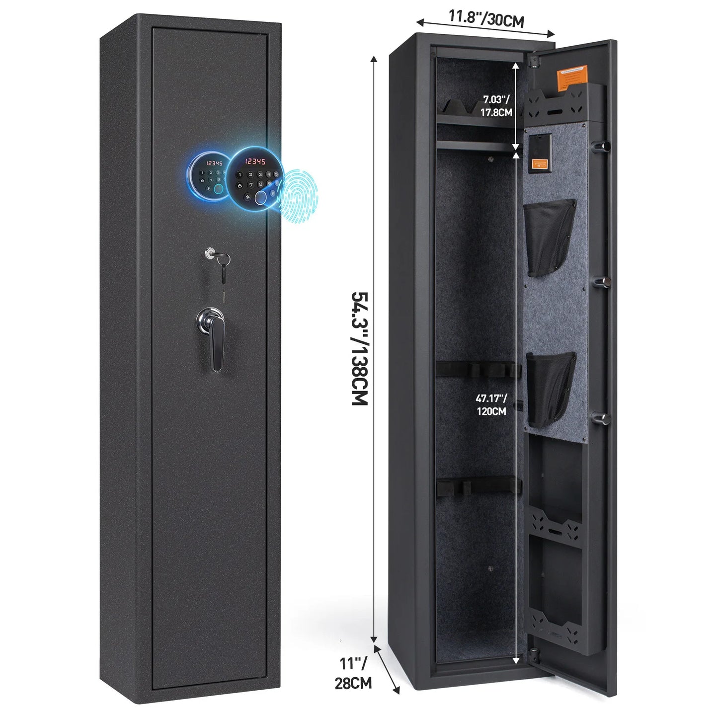 Mutak 3-8 Rifles Gun Safe for Home Rifles Pistols,Biometric Gun Cabinet with Fingerprint/Keypad/Key,with Locker Removable Shelf
