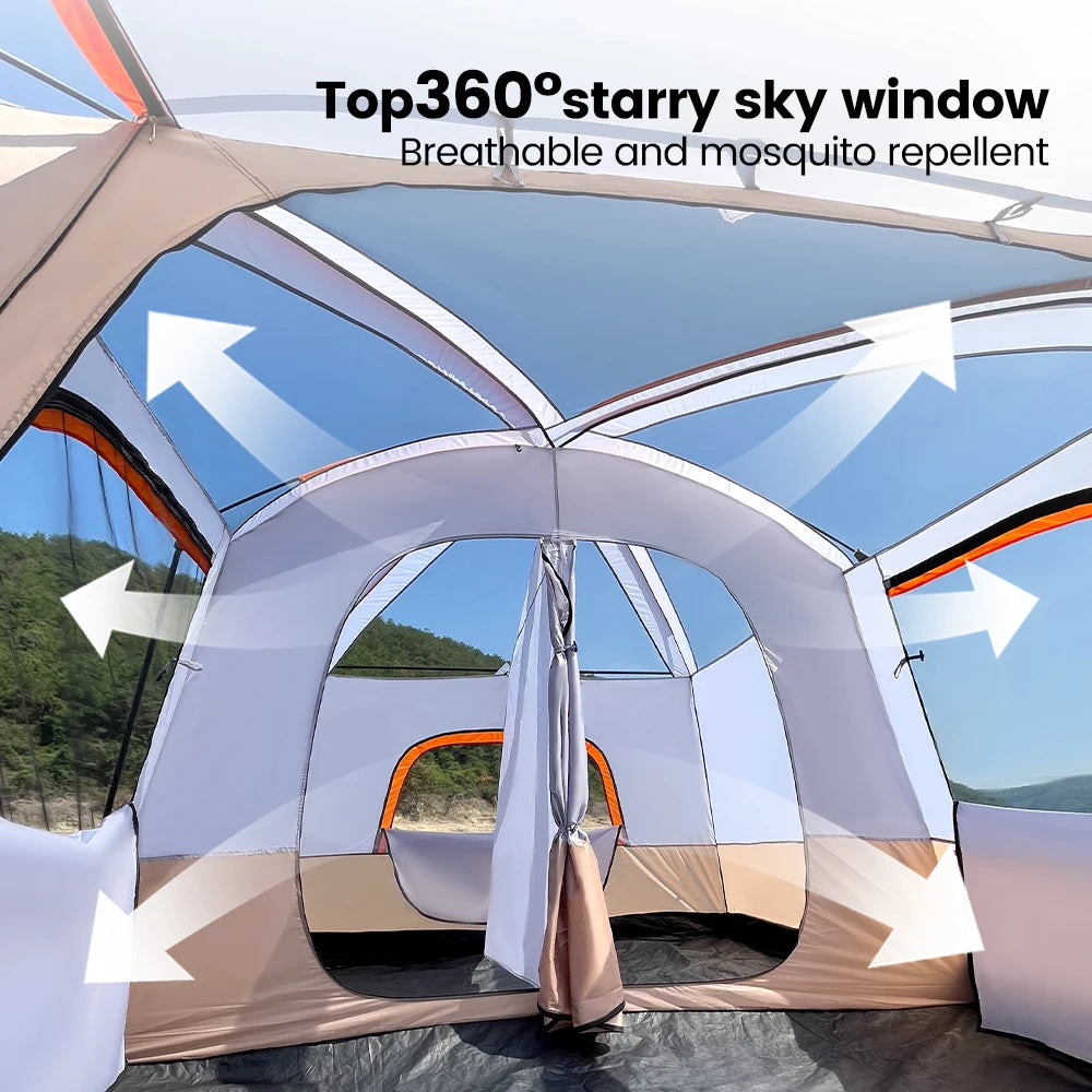 Sonuto Camping Family Tent 3 to 12 Person Double Layer Two Room Rainproof Outdoor Family Camp Gear