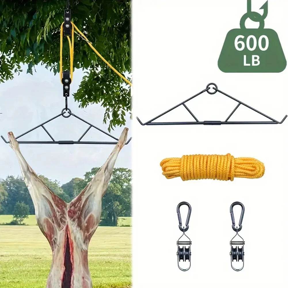 Max To 700 LBS Elk Hoist Pulley Lift System with Gambrel Hunting Game Hanging Kit for Deer Butcher Wild Hunting Gifts for Men
