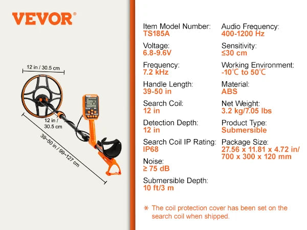SucceBuy Professional Rechargeable Metal Detector IP68 Waterproof Coil LCD 7 Modes for Treasure Hunting