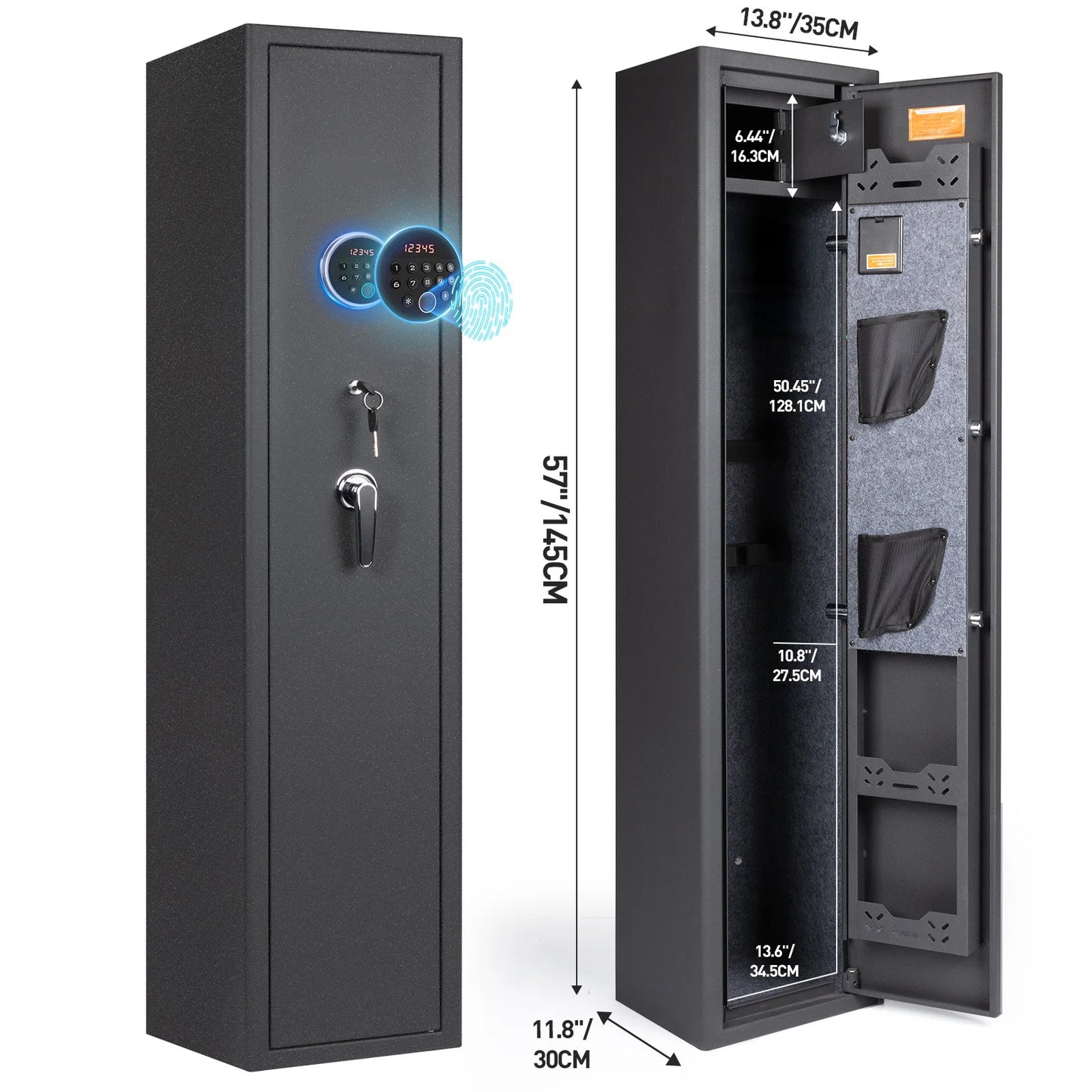 Mutak 3-8 Rifles Gun Safe for Home Rifles Pistols,Biometric Gun Cabinet with Fingerprint/Keypad/Key,with Locker Removable Shelf