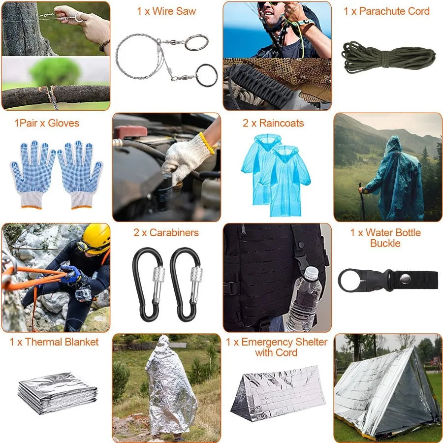 125Pcs Survival Kit Emergency Gear First Aid For Outdoor