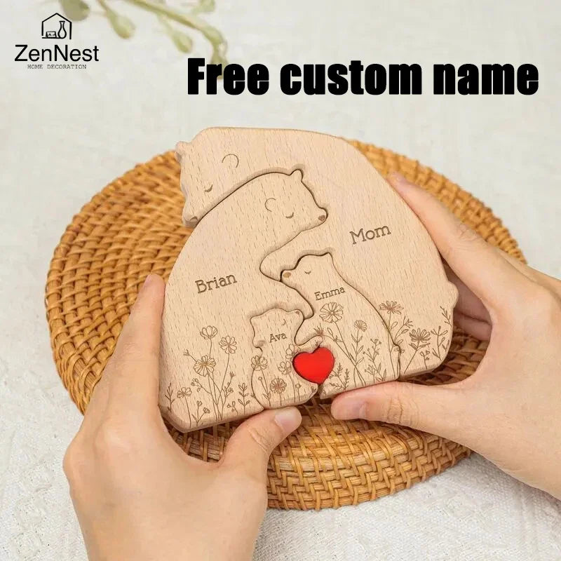 Hign-concerned Wooden Little Bear Family Name Puzzles Gift