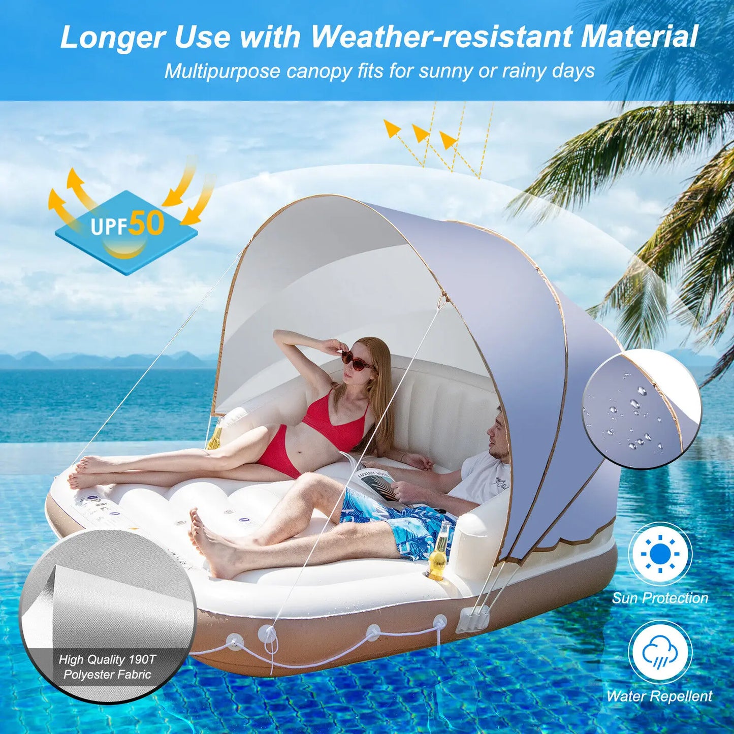Costway Canopy Island Inflatable Pool Float Lounge Raft