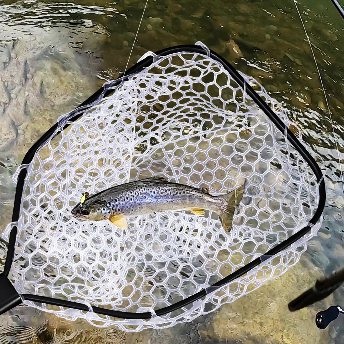 Foldable Trout Fly Fishing Net With Soft Rubber Mesh Handle