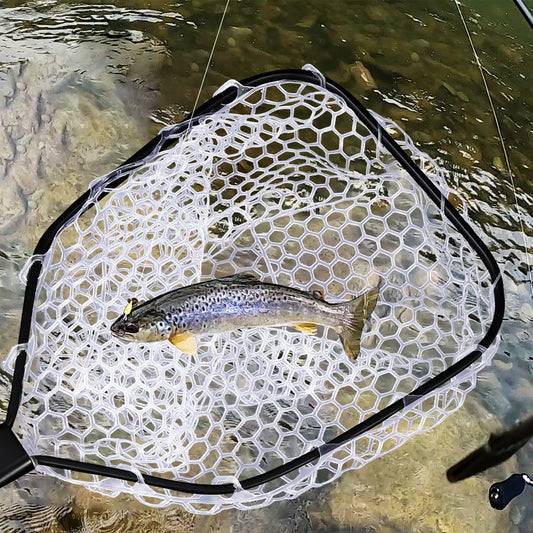 Foldable Trout Fly Fishing Net With Soft Rubber Mesh Handle