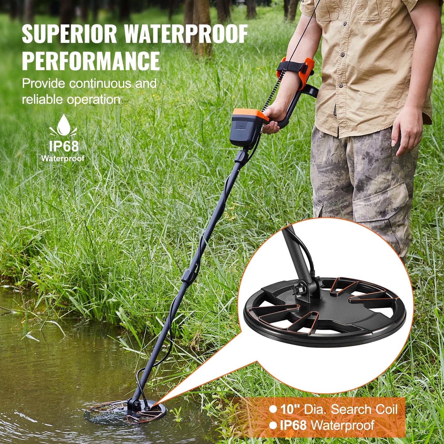 VEVOR Metal Detector For Adults And Kids With LCD Display Waterproof Coil 7 Modes Adjustable Aluminum Stem