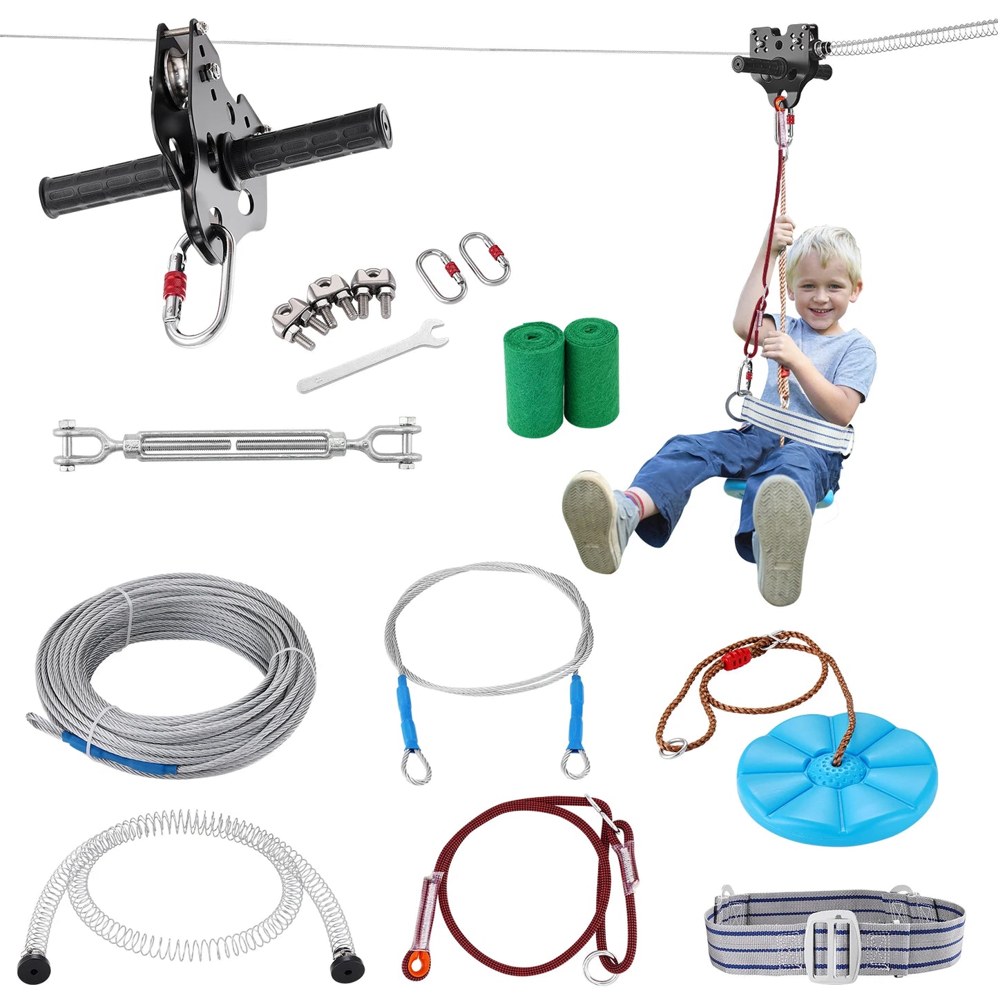 SucceBuy Zipline Kit Backyard Stainless Steel Safety Harness