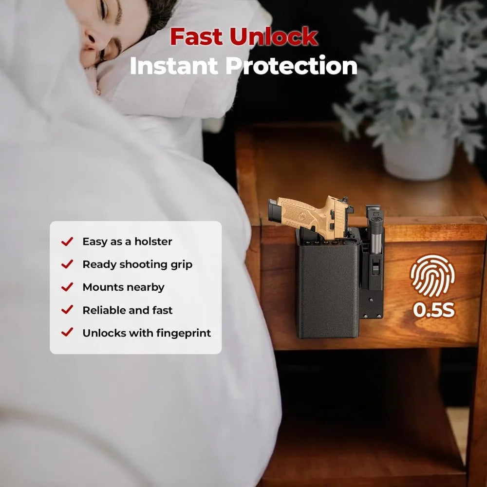 Biometric Pistol Gun Safe – Car and Bedside gun Safe for handgun with Fingerprint Trigger Lock for Quick Access, Fast Entry for