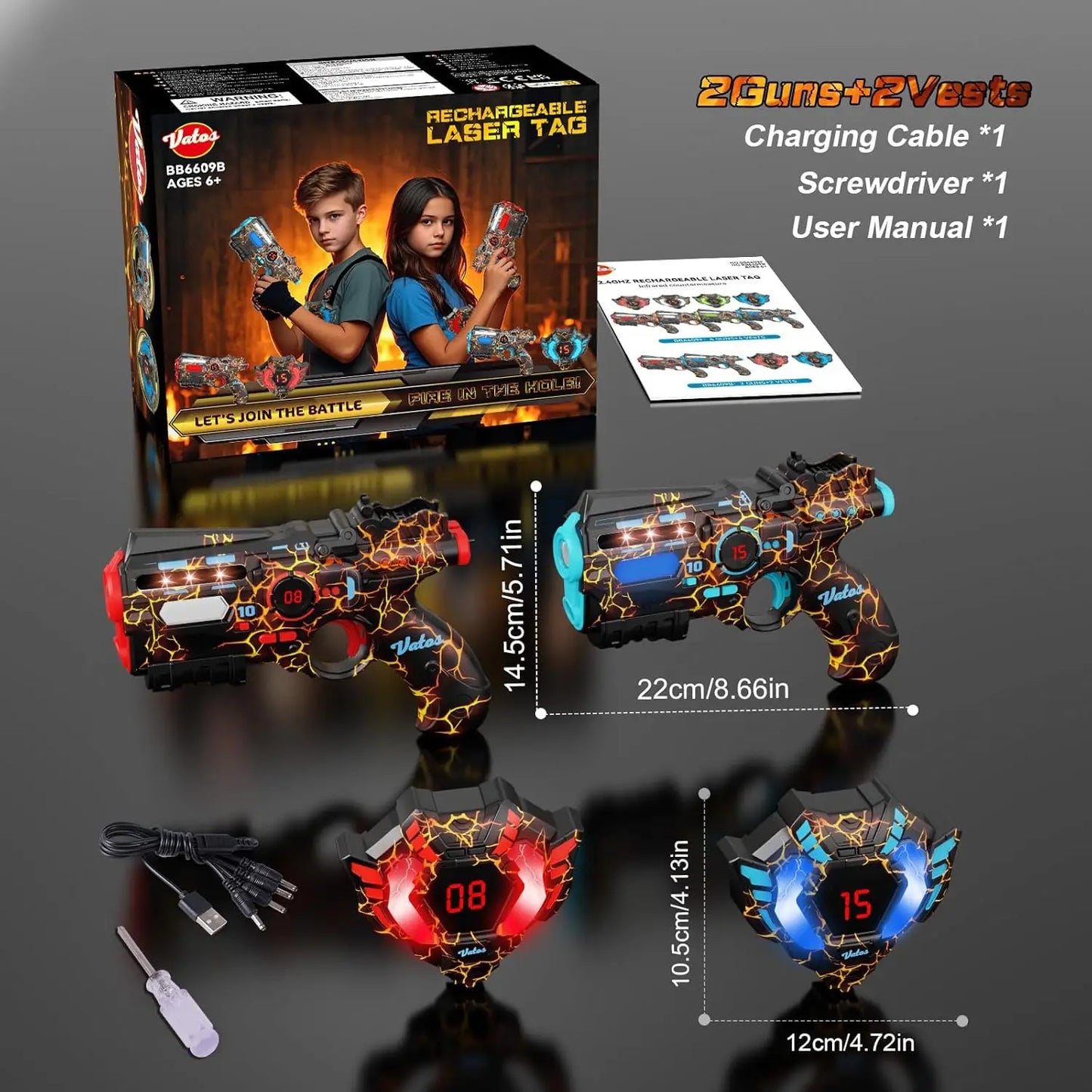 VATOS Team Play Battle Shooting Game Guns Toy Rechargeable 2.4GHz Sync Infrared Laser Tag Set Christmas Party Gift Kids Boy Toys