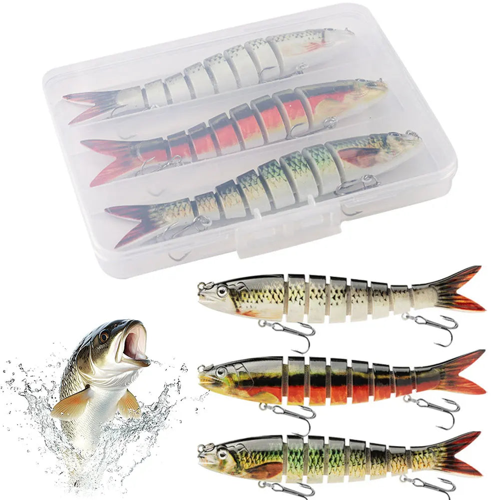 MOJOYCE 3Pcs Sinking Wobblers Lures Multi Section Crankbait