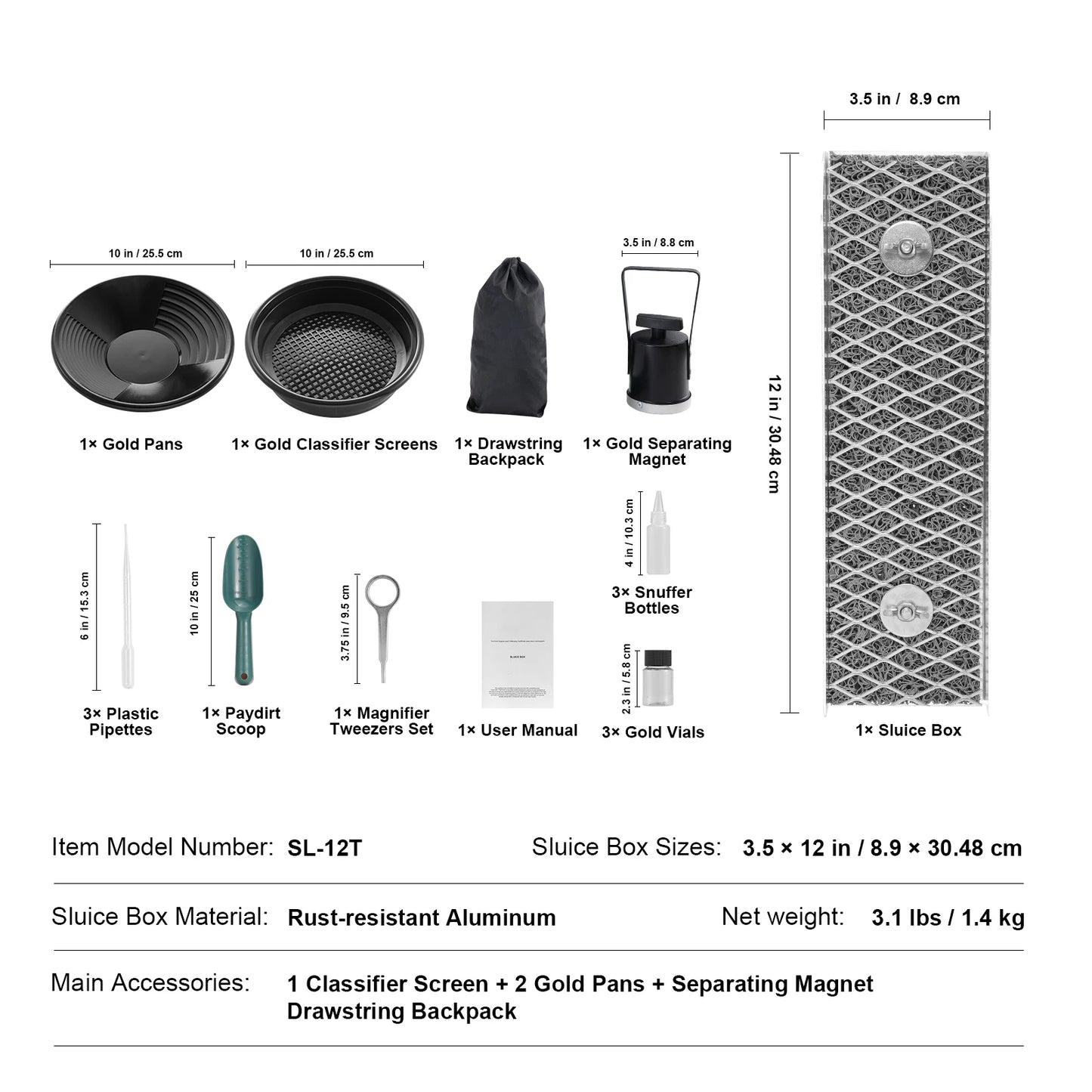 SucceBuy Complete Gold Sluice Box Kit For Panning With 23 Piece Prospecting Set Aluminum Alloy