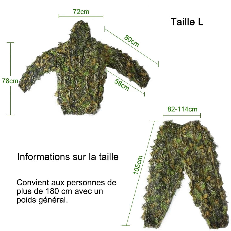 Men Women Kids Outdoor Ghillie Suit Camouflage Clothes Jungle Suit CS Training Leaves Clothing Hunting Suit Pants Hooded Jacket