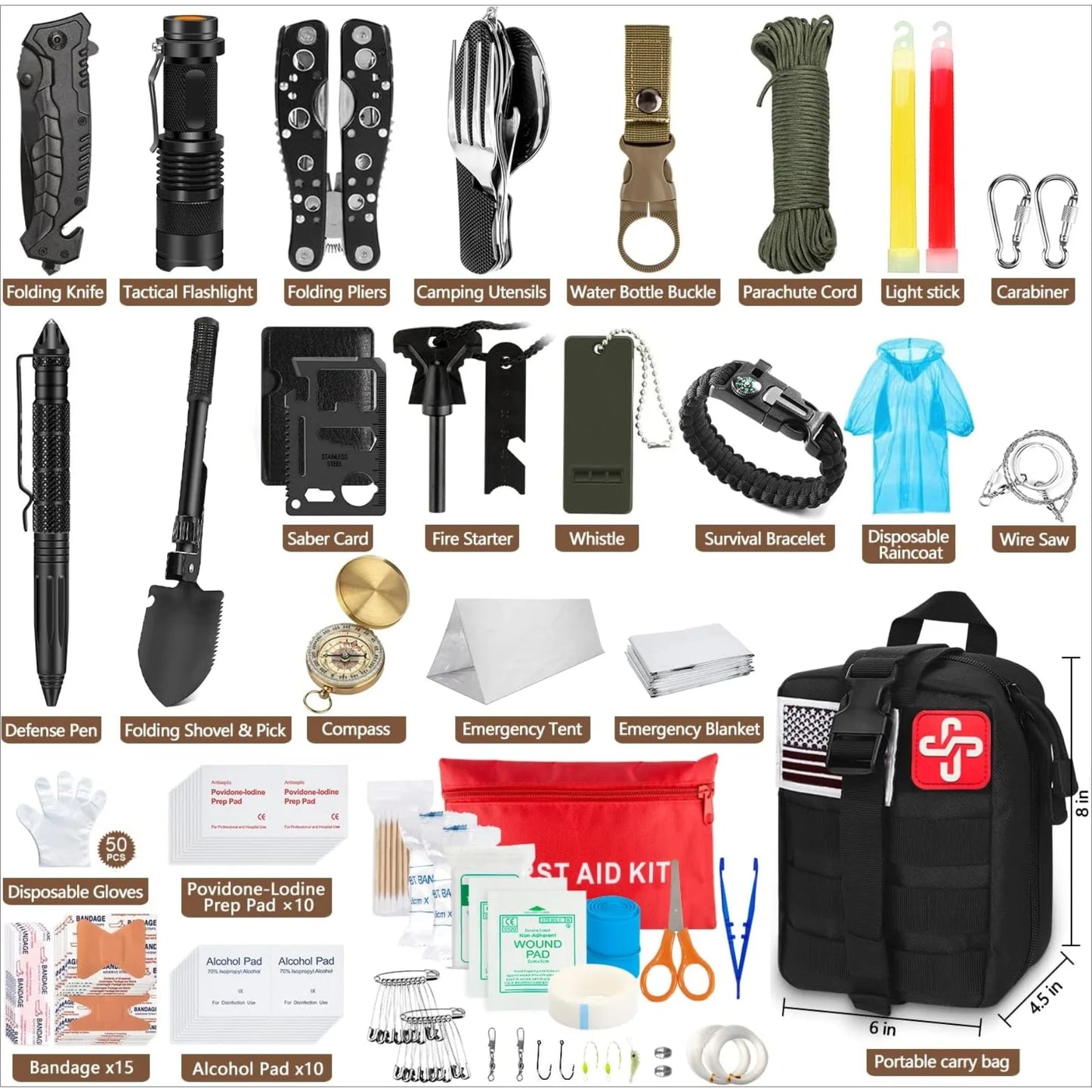 Hign-concerned 238Pcs Emergency Survival Kit Molle Pouch