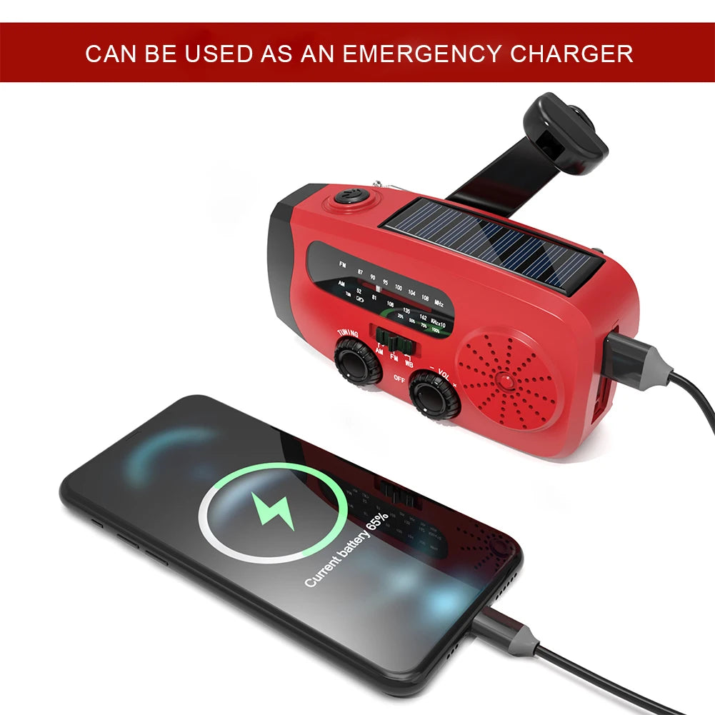 Electric Portable Solar Hand Crank Radio Charger With LED Lights For Outdoor Survival